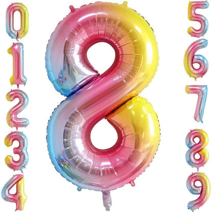 Balon din Folie Metalizata Gradient, Figurina Cifra, Tema Aniversare 100 cm, Ambalaj Individual, Pai inclus, Umflare cu Aer sau Heliu, Multicolor, Cifra 8