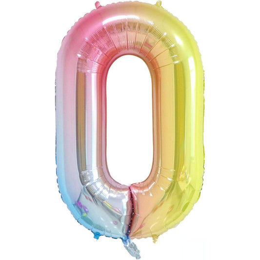 Balon din Folie Metalizata Gradient, Figurina Cifra, Tema Aniversare 100 cm, Ambalaj Individual, Pai inclus, Umflare cu Aer sau Heliu, Multicolor, Cifra 0