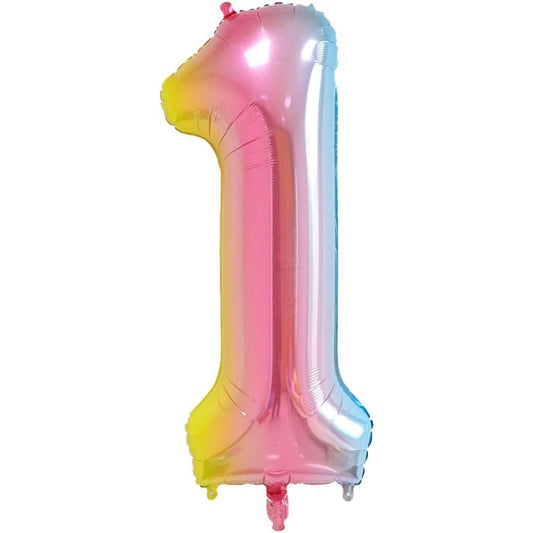 Balon din Folie Metalizata Gradient, Figurina Cifra, Tema Aniversare 100 cm, Ambalaj Individual, Pai inclus, Umflare cu Aer sau Heliu, Multicolor, Cifra 1