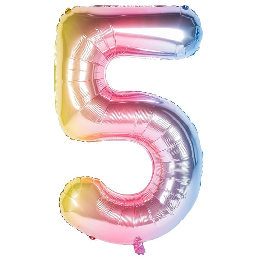 Balon din Folie Metalizata Gradient, Figurina Cifra, Tema Aniversare 100 cm, Ambalaj Individual, Pai inclus, Umflare cu Aer sau Heliu, Multicolor, Cifra 5