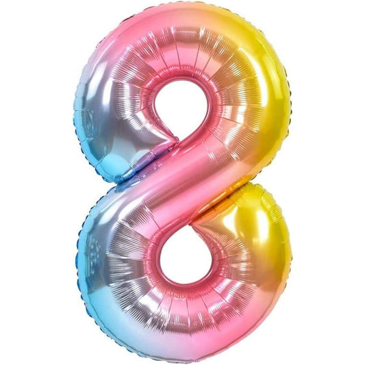 Balon din Folie Metalizata Gradient, Figurina Cifra, Tema Aniversare 100 cm, Ambalaj Individual, Pai inclus, Umflare cu Aer sau Heliu, Multicolor, Cifra 8