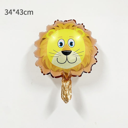Balon din Folie Metalizata, Mini Figurine Animalute, Model Leu, Tematica Aniversare, 34x43 cm, Ambalaj Individual, Pai Inclus, Umflare cu Aer sau Heliu, Multicolor