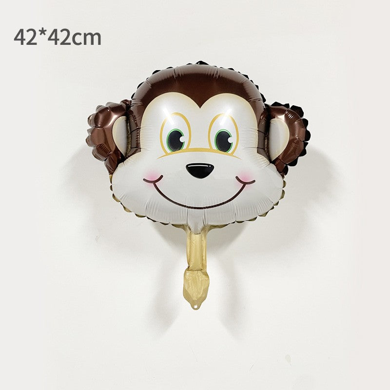 Balon din Folie Metalizata, Mini Figurine Animalute, Model Maimutica, Tematica Aniversare, 42x42 cm, Ambalaj Individual, Pai Inclus, Umflare cu Aer sau Heliu, Multicolor
