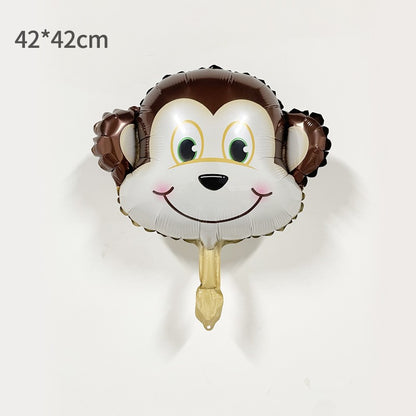 Balon din Folie Metalizata, Mini Figurine Animalute, Model Maimutica, Tematica Aniversare, 42x42 cm, Ambalaj Individual, Pai Inclus, Umflare cu Aer sau Heliu, Multicolor