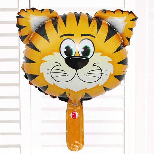 Balon din Folie Metalizata, Mini Figurine Animalute, Model Tigru, Tematica Aniversare, 38x31 cm, Ambalaj Individual, Pai Inclus, Umflare cu Aer sau Heliu, Multicolor