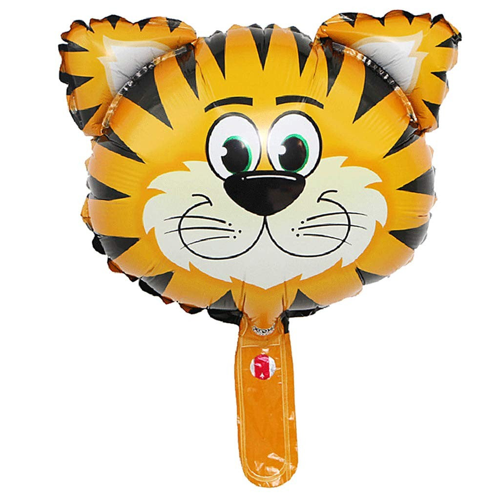 Balon din Folie Metalizata, Mini Figurine Animalute, Model Tigru, Tematica Aniversare, 38x31 cm, Ambalaj Individual, Pai Inclus, Umflare cu Aer sau Heliu, Multicolor