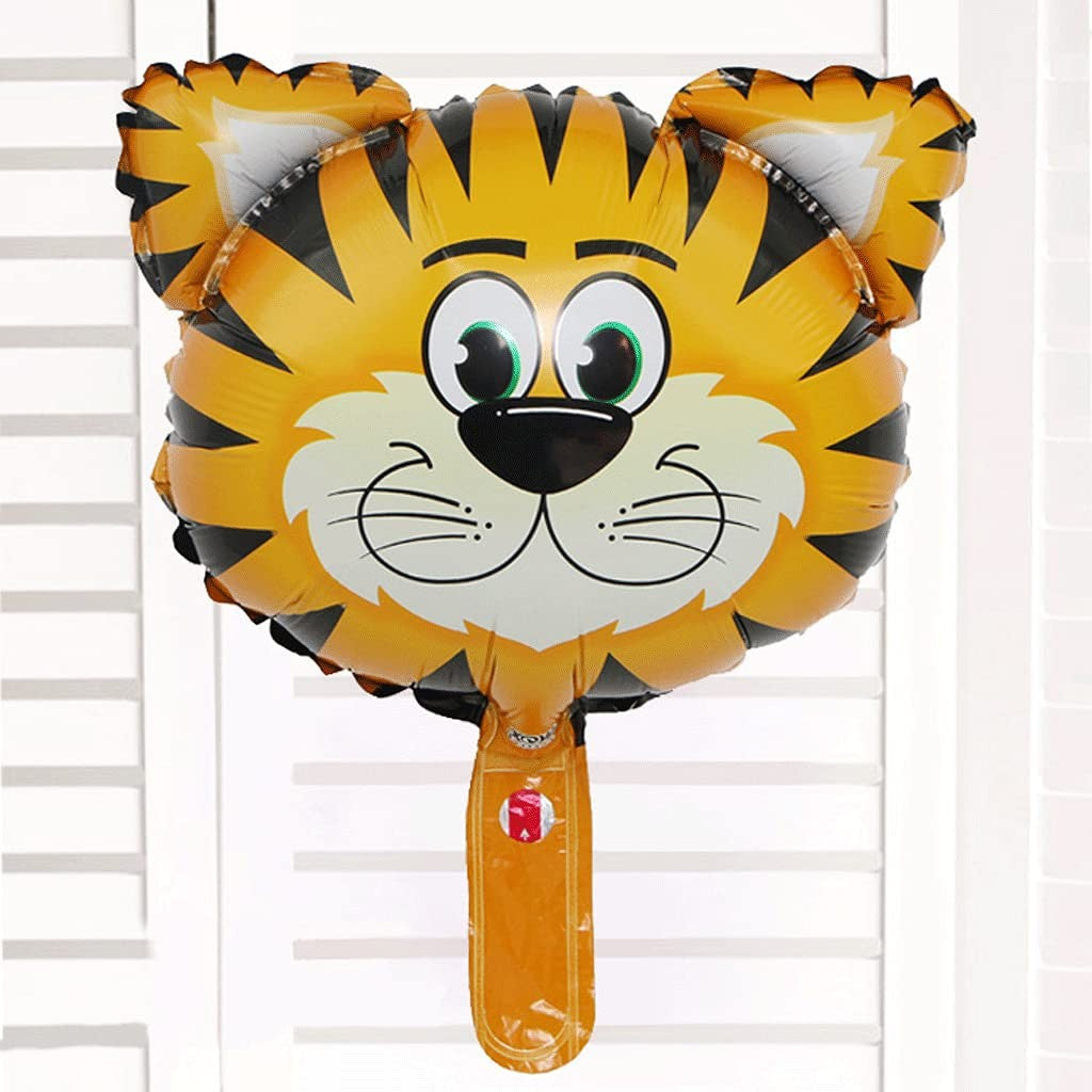 Balon din Folie Metalizata, Mini Figurine Animalute, Model Tigru, Tematica Aniversare, 38x31 cm, Ambalaj Individual, Pai Inclus, Umflare cu Aer sau Heliu, Multicolor