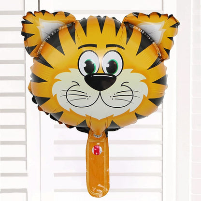 Balon din Folie Metalizata, Mini Figurine Animalute, Model Tigru, Tematica Aniversare, 38x31 cm, Ambalaj Individual, Pai Inclus, Umflare cu Aer sau Heliu, Multicolor