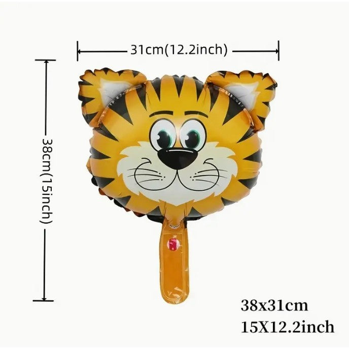 Balon din Folie Metalizata, Mini Figurine Animalute, Model Tigru, Tematica Aniversare, 38x31 cm, Ambalaj Individual, Pai Inclus, Umflare cu Aer sau Heliu, Multicolor