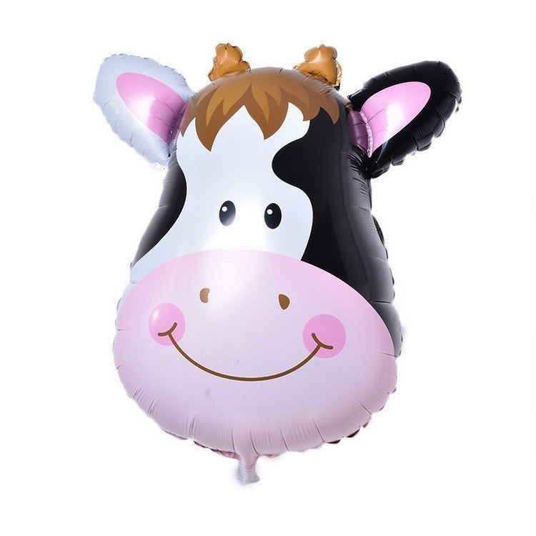 Balon din Folie Metalizata, Mini Figurine Animalute, Model Vacuta, Tematica Aniversare, 45x40 cm, Ambalaj Individual, Pai Inclus, Umflare cu Aer sau Heliu, Multicolor
