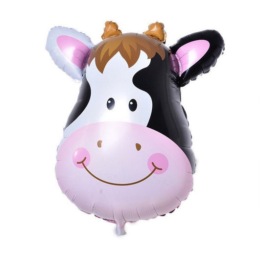 Balon din Folie Metalizata, Mini Figurine Animalute, Model Vacuta, Tematica Aniversare, 45x40 cm, Ambalaj Individual, Pai Inclus, Umflare cu Aer sau Heliu, Multicolor