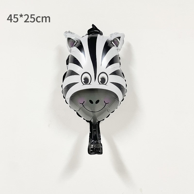 Balon din Folie Metalizata, Mini Figurine Animalute, Model Zebra, Tematica Aniversare, 25x45 cm, Ambalaj Individual, Pai Inclus, Umflare cu Aer sau Heliu, Multicolor