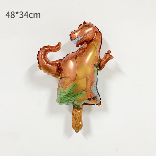 Balon din Folie Metalizata, Mini Figurine Dinozauri, Model T-Rex, Tematica Aniversare, 48x34 cm, Ambalaj Individual, Pai Inclus, Umflare cu Aer sau Heliu, Multicolor