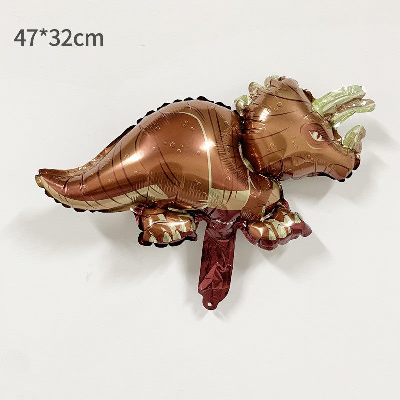 Balon din Folie Metalizata, Mini Figurine Dinozauri, Model Triceratops, Tematica Aniversare, 47x32 cm, Ambalaj Individual, Pai Inclus, Umflare cu Aer sau Heliu, Multicolor