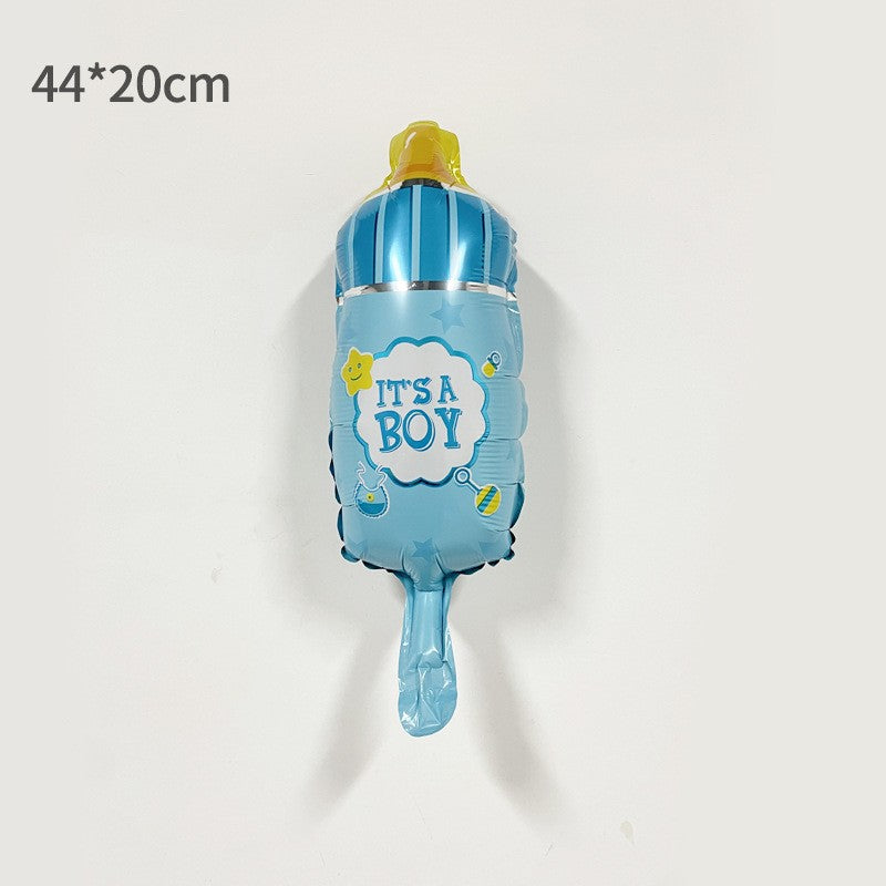 Balon din Folie Metalizata, Mini Figurina Biberon, Model It's a Boy, Tematica Gender Reveal, 44x20 cm, Ambalaj Individual, Pai Inclus, Umflare cu Aer sau Heliu, Albastru