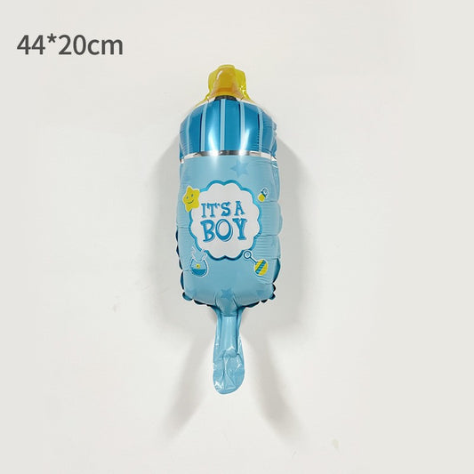 Balon din Folie Metalizata, Mini Figurina Biberon, Model It's a Boy, Tematica Gender Reveal, 44x20 cm, Ambalaj Individual, Pai Inclus, Umflare cu Aer sau Heliu, Albastru