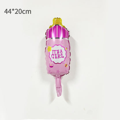 Balon din Folie Metalizata, Mini Figurina Biberon, Model It's a Girl, Tematica Gender Reveal, 44x20 cm, Ambalaj Individual, Pai Inclus, Umflare cu Aer sau Heliu, Roz
