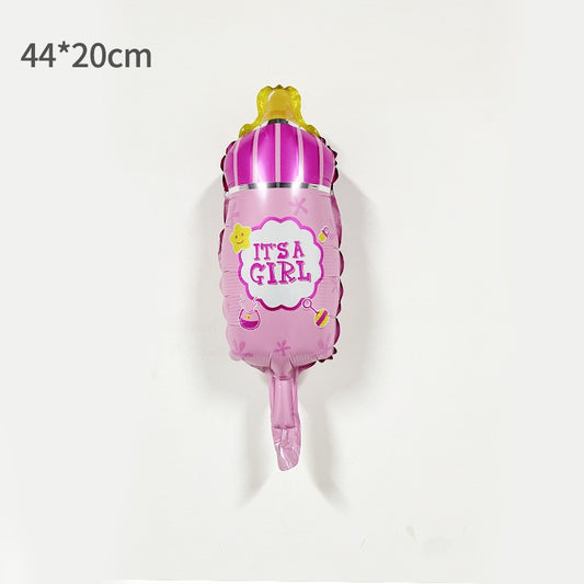 Balon din Folie Metalizata, Mini Figurina Biberon, Model It's a Girl, Tematica Gender Reveal, 44x20 cm, Ambalaj Individual, Pai Inclus, Umflare cu Aer sau Heliu, Roz