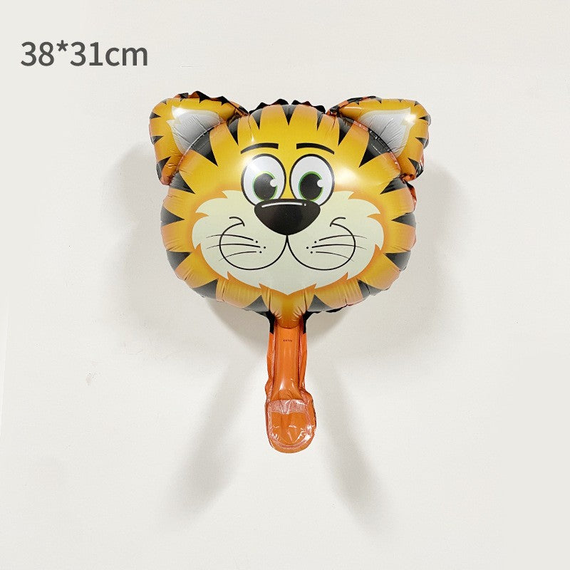 Balon din Folie Metalizata, Mini Figurine Animalute, Model Tigru, Tematica Aniversare, 38x31 cm, Ambalaj Individual, Pai Inclus, Umflare cu Aer sau Heliu, Multicolor