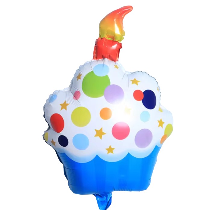 Balon din Folie Metalizata, Figurine Dulciuri, Model 1, Tematica Prajitura Aniversara, 68x44 cm, Ambalaj Individual, Pai Inclus, Umflare cu Aer sau Heliu, Multicolor
