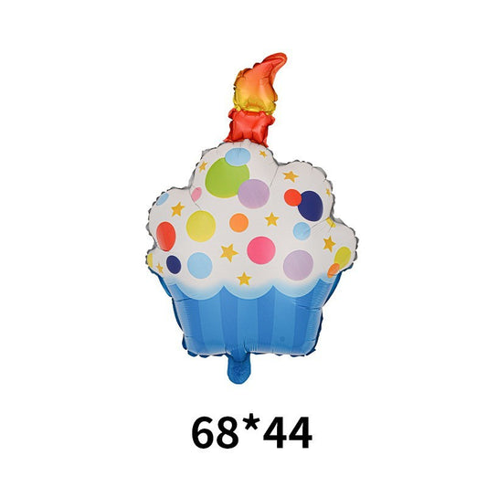 Balon din Folie Metalizata, Figurine Dulciuri, Model 1, Tematica Prajitura Aniversara, 68x44 cm, Ambalaj Individual, Pai Inclus, Umflare cu Aer sau Heliu, Multicolor