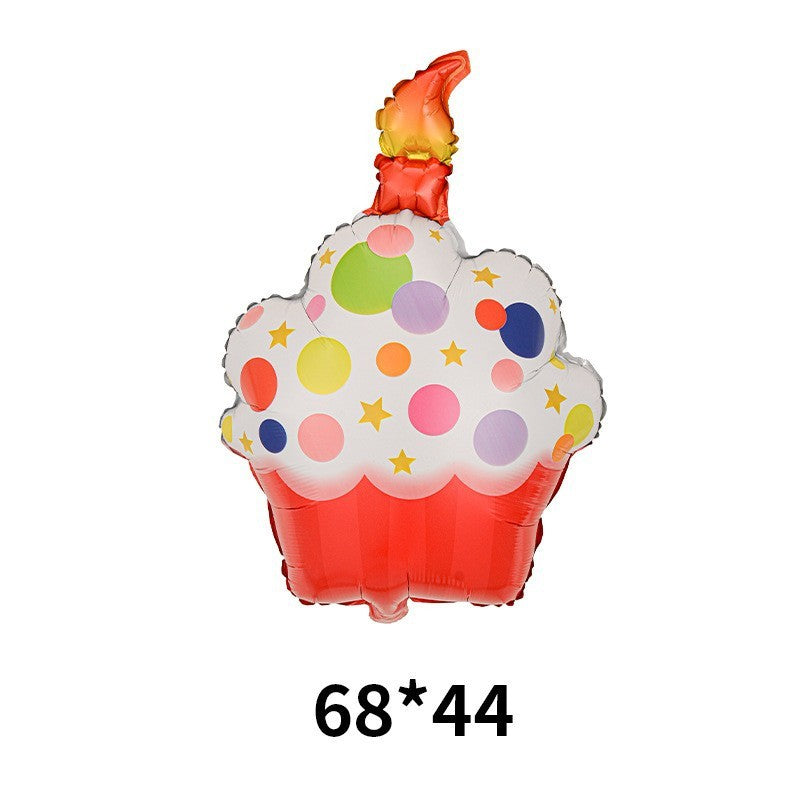 Balon din Folie Metalizata, Figurine Dulciuri, Model 2, Tematica Prajitura Aniversara, 68x44 cm, Ambalaj Individual, Pai Inclus, Umflare cu Aer sau Heliu, Multicolor