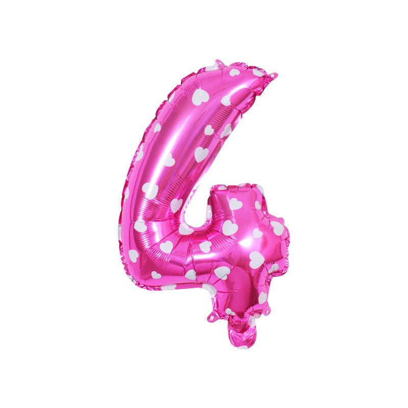 Balon din Folie Metalizata, Figurina Cifra, Imprimeu Inimi, Tema Aniversare 80 cm, Ambalaj Individual, Pai inclus, Umflare cu Aer sau Heliu, Roz, Cifra 4