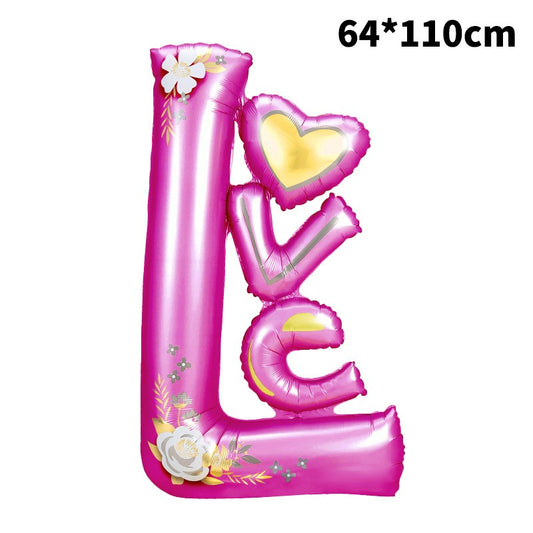 Balon din Folie Metalizata, Figurine, Model LOVE, Tematica Iubire, 110x64 cm, Ambalaj Individual, Pai Inclus, Umflare cu Aer sau Heliu, Mov