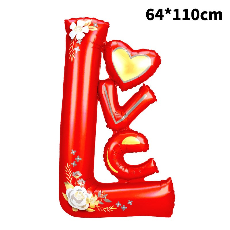 Balon din Folie Metalizata, Figurine, Model LOVE, Tematica Iubire, 110x64 cm, Ambalaj Individual, Pai Inclus, Umflare cu Aer sau Heliu, Rosu
