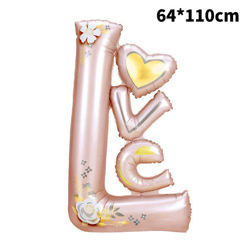Balon din Folie Metalizata, Figurine, Model LOVE, Tematica Iubire, 110x64 cm, Ambalaj Individual, Pai Inclus, Umflare cu Aer sau Heliu, Roz Deschis
