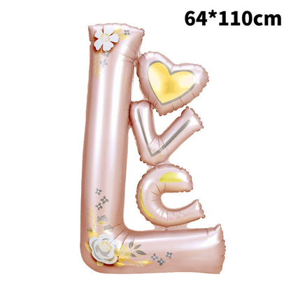 Balon din Folie Metalizata, Figurine, Model LOVE, Tematica Iubire, 110x64 cm, Ambalaj Individual, Pai Inclus, Umflare cu Aer sau Heliu, Roz Deschis