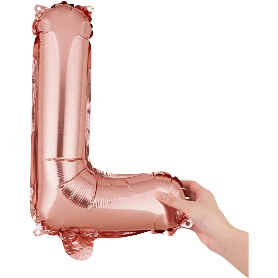 Balon Folie Metalizata Litera L, 40 cm, Umflati cu Heliu sau Aer, Ambalaj Individual, Pai inclus, Rose Gold