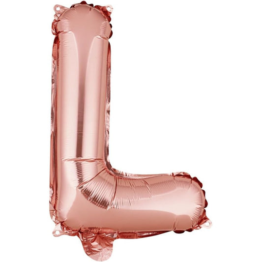 Balon Folie Metalizata Litera L, 40 cm, Umflati cu Heliu sau Aer, Ambalaj Individual, Pai inclus, Rose Gold