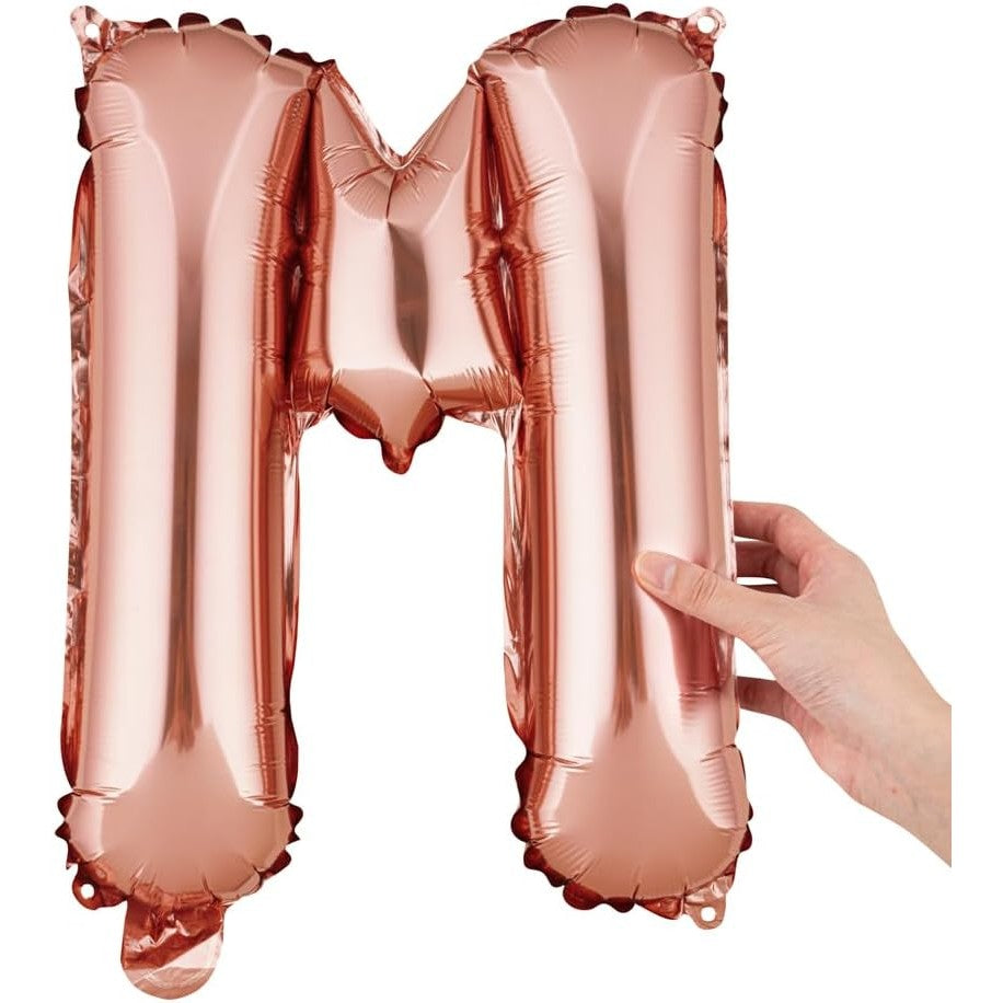 Balon Folie Metalizata Litera M, 40 cm, Umflati cu Heliu sau Aer, Ambalaj Individual, Pai inclus, Rose Gold