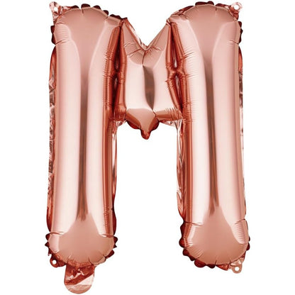 Balon Folie Metalizata Litera M, 40 cm, Umflati cu Heliu sau Aer, Ambalaj Individual, Pai inclus, Rose Gold