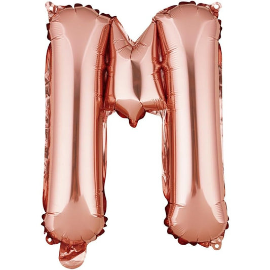 Balon Folie Metalizata Litera M, 40 cm, Umflati cu Heliu sau Aer, Ambalaj Individual, Pai inclus, Rose Gold