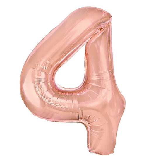 Balon din Folie Metalizata, Figurina Cifra, Tema Aniversare 100 cm, Ambalaj Individual, Pai inclus, Umflare cu Aer sau Heliu, Coral, Rose, Cifra 4