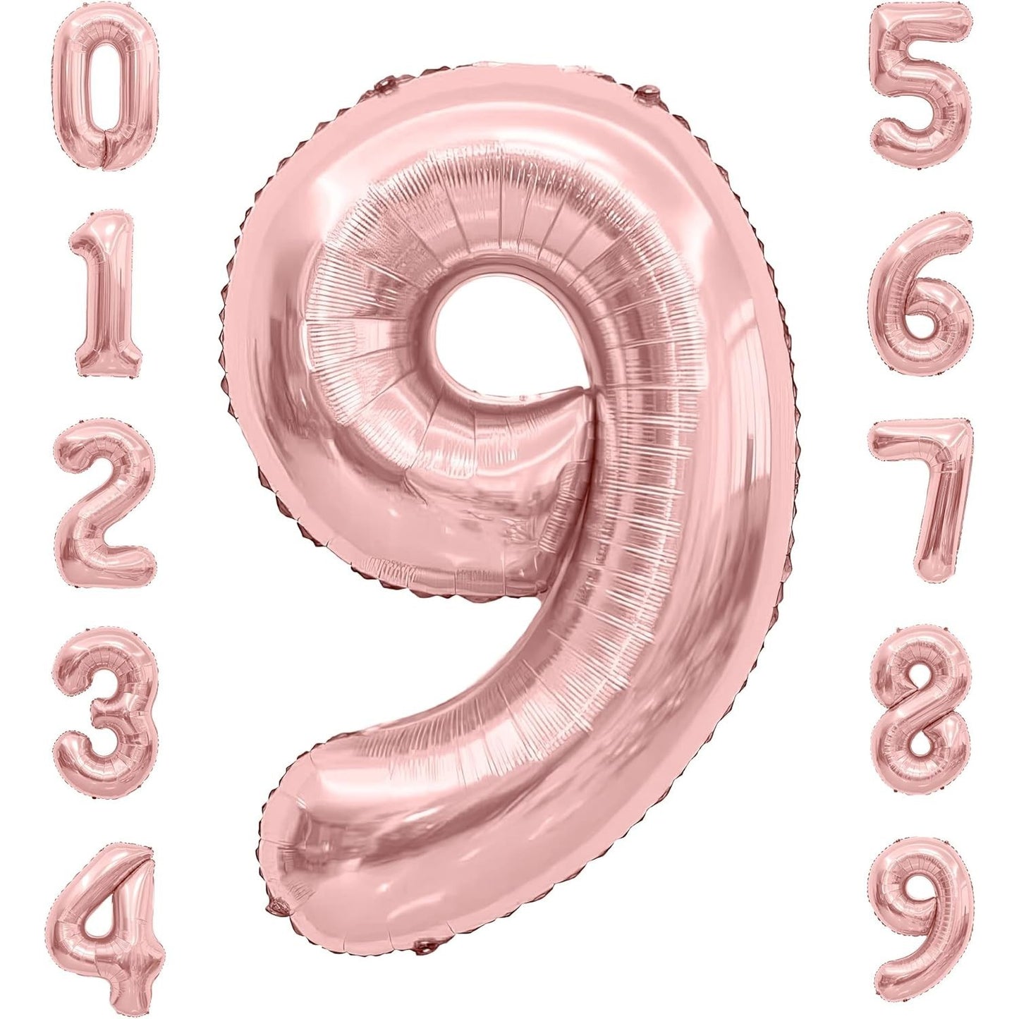 Balon din Folie Metalizata, Figurina Cifra, Tema Aniversare 100 cm, Ambalaj Individual, Pai inclus, Umflare cu Aer sau Heliu, Coral, Rose Gold, Cifra 9