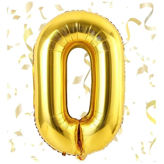 Balon din Folie, Cifra 0, 81 cm, Pentru Aer sau Heliu, Bulk, Auriu