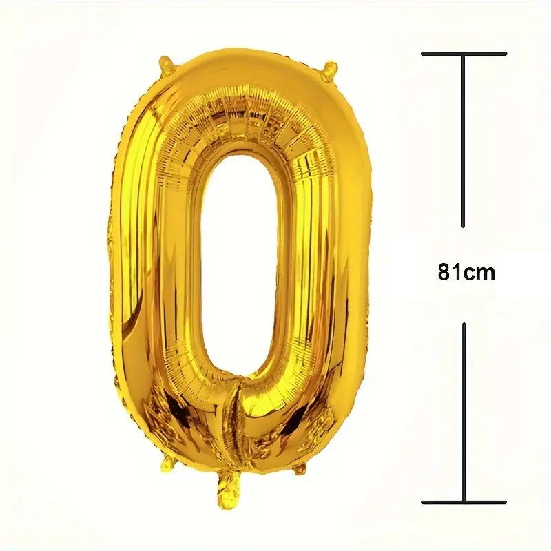 Balon din Folie, Cifra 0, 81 cm, Pentru Aer sau Heliu, Bulk, Auriu