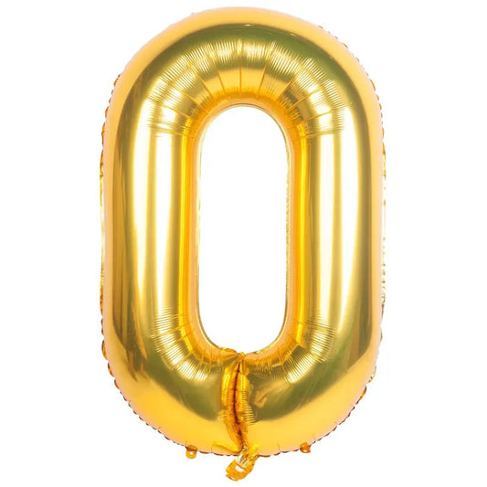 Balon din Folie, Cifra 0, 81 cm, Pentru Aer sau Heliu, Bulk, Auriu