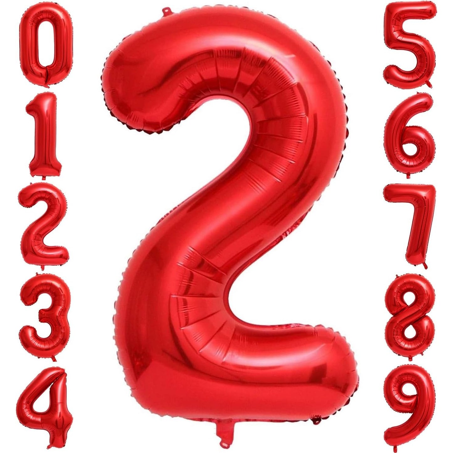 Balon din Folie Metalizata, Figurina Cifra, Tema Aniversare 40 cm, Ambalaj Individual, Pai inclus, Umflare cu Aer sau Heliu, Rosu, Cifra 2
