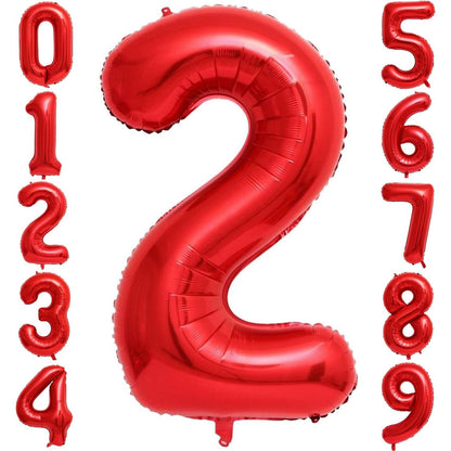Balon din Folie Metalizata, Figurina Cifra, Tema Aniversare 40 cm, Ambalaj Individual, Pai inclus, Umflare cu Aer sau Heliu, Rosu, Cifra 2