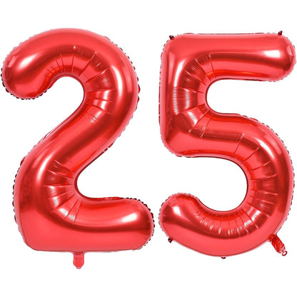 Balon din Folie Metalizata, Figurina Cifra, Tema Aniversare 40 cm, Ambalaj Individual, Pai inclus, Umflare cu Aer sau Heliu, Rosu, Cifra 2