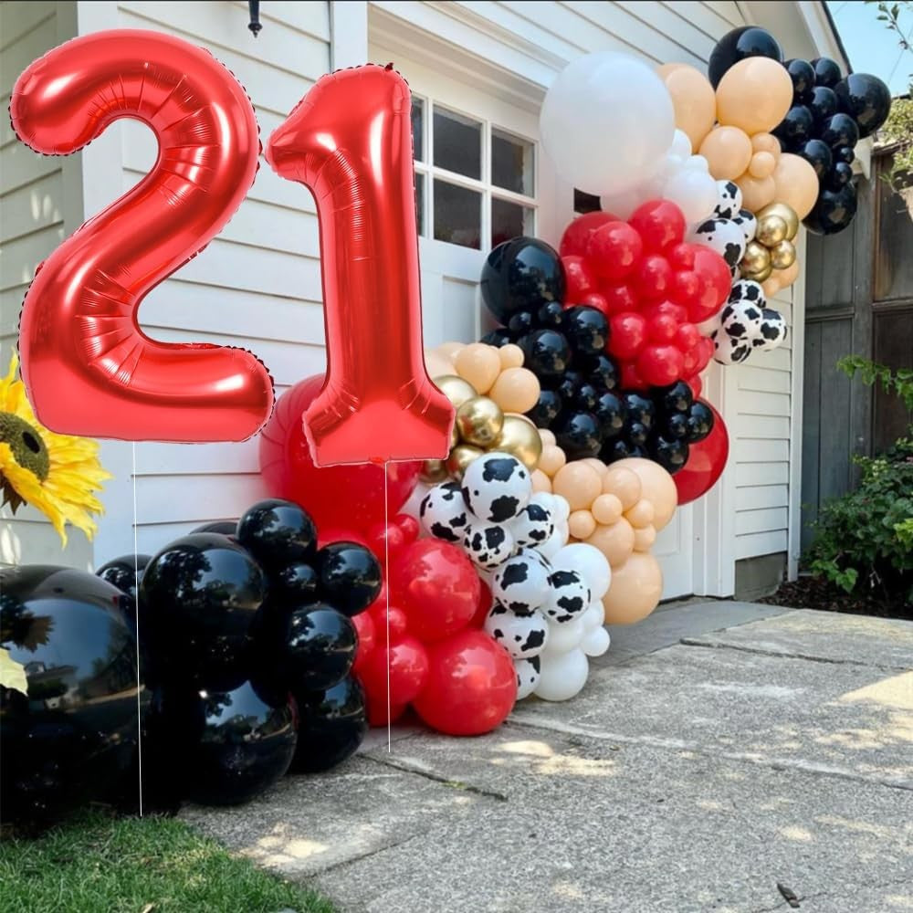 Balon din Folie Metalizata, Figurina Cifra, Tema Aniversare 40 cm, Ambalaj Individual, Pai inclus, Umflare cu Aer sau Heliu, Rosu, Cifra 2