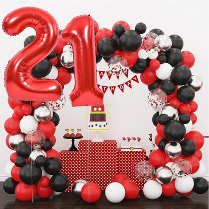 Balon din Folie Metalizata, Figurina Cifra, Tema Aniversare 40 cm, Ambalaj Individual, Pai inclus, Umflare cu Aer sau Heliu, Rosu, Cifra 2