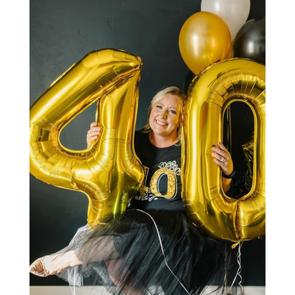 Balon din Folie Metalizata, Figurina Cifra, Tema Aniversare 80 cm, Ambalaj Individual, Pai inclus, Umflare cu Aer sau Heliu, Auriu, Cifra 4