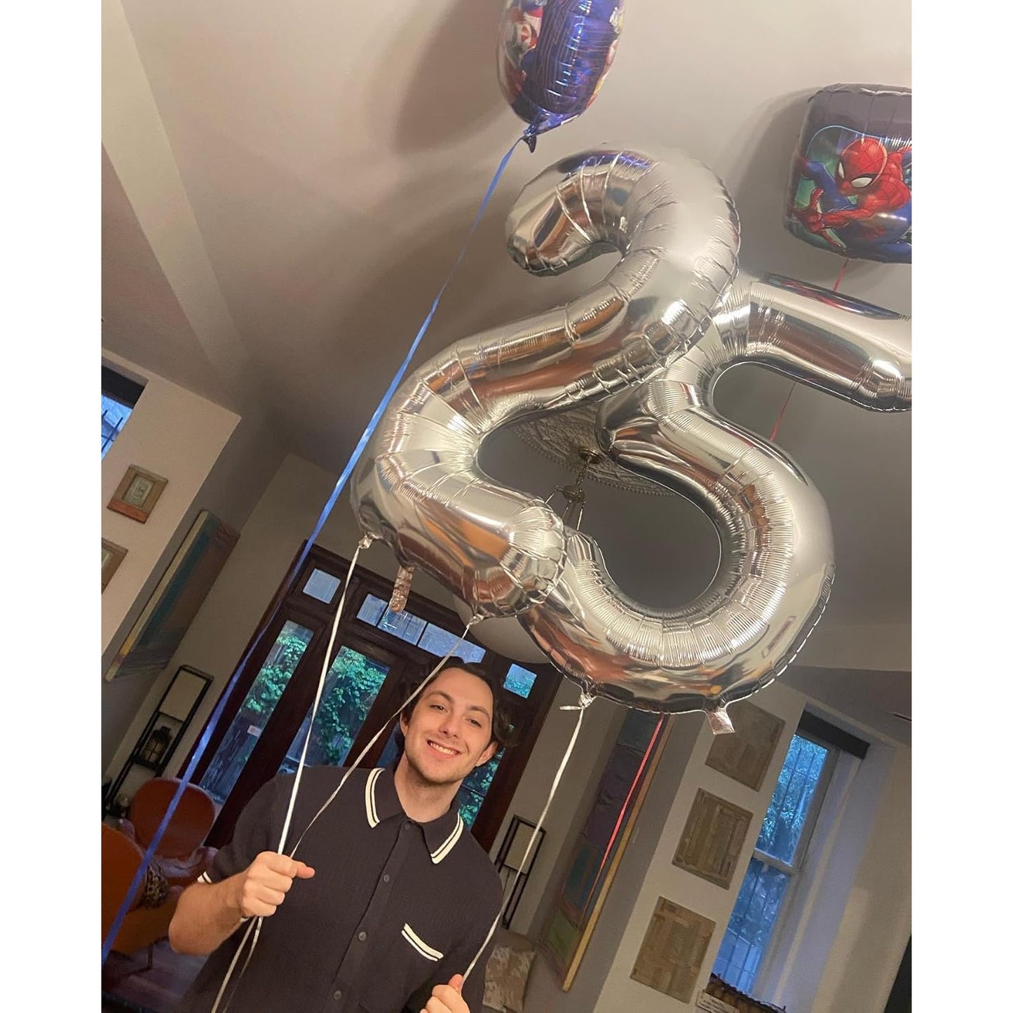 Balon din Folie Metalizata, Figurina Cifra, Tema Aniversare 80 cm, Ambalaj Individual, Pai inclus, Umflare cu Aer sau Heliu, Argintiu, Cifra 5