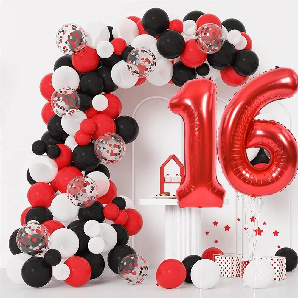 Balon din Folie Metalizata, Figurina Cifra, Tema Aniversare 40 cm, Ambalaj Individual, Pai inclus, Umflare cu Aer sau Heliu, Rosu, Cifra 6