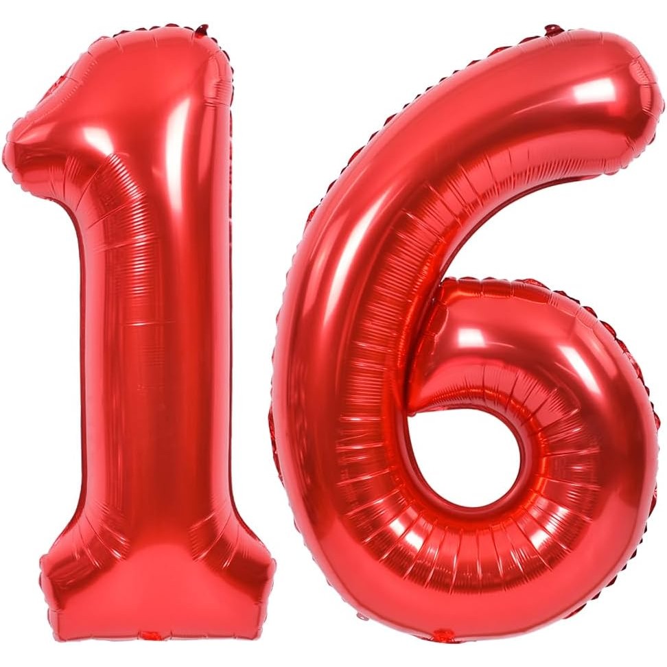 Balon din Folie Metalizata, Figurina Cifra, Tema Aniversare 40 cm, Ambalaj Individual, Pai inclus, Umflare cu Aer sau Heliu, Rosu, Cifra 6